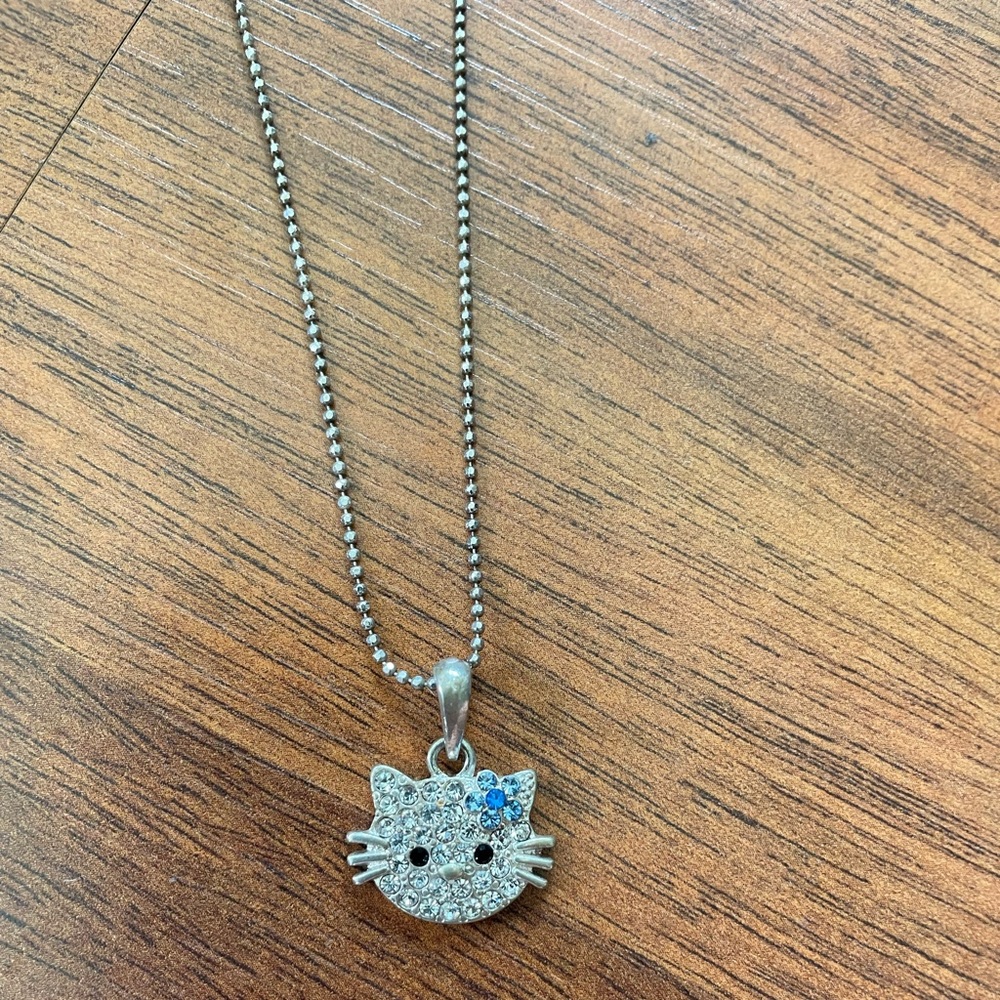 Vintage Hello Kitty Rhinestone Necklace 14k gold plated chain